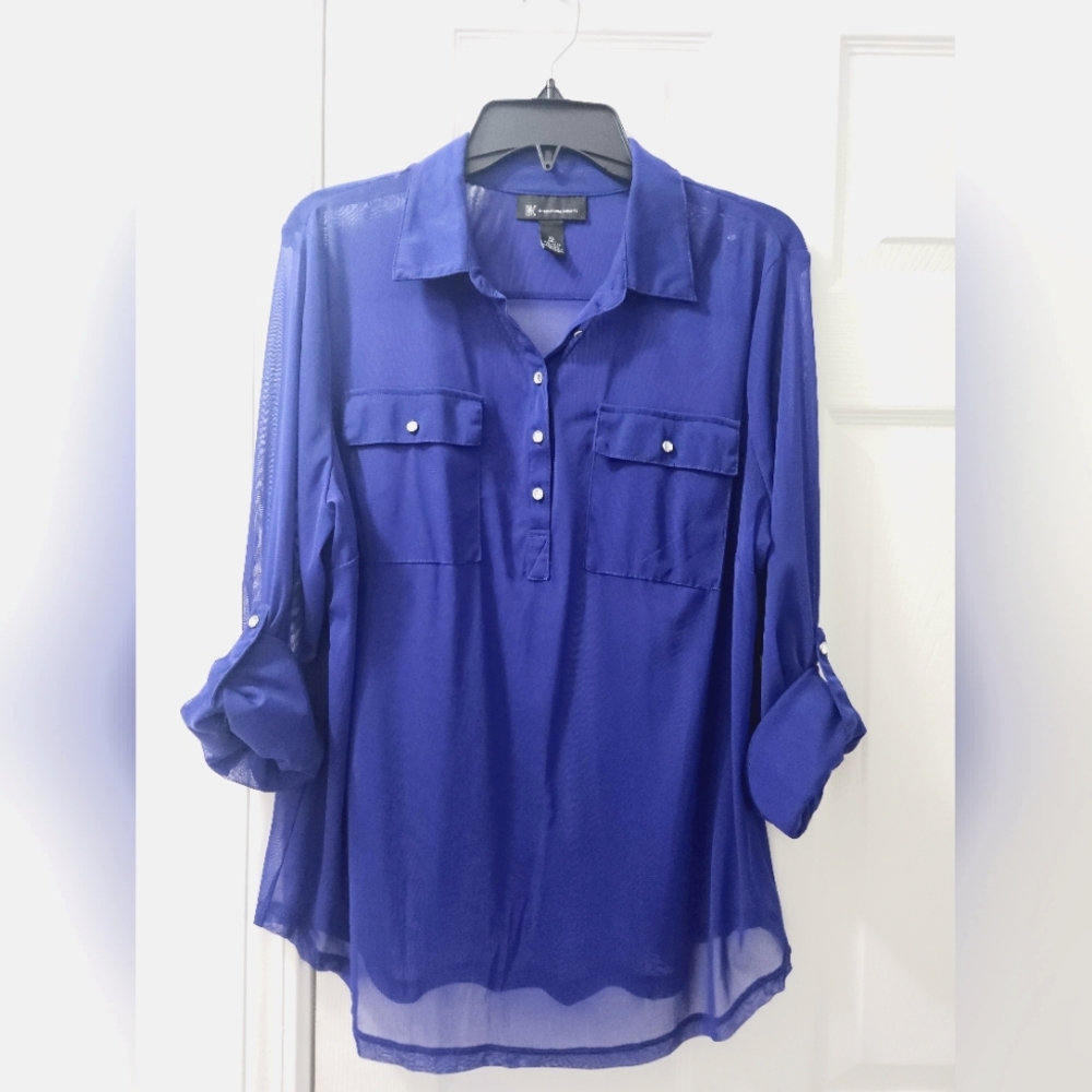 INC International Concepts Blue Casual Button Down Camp Shirt